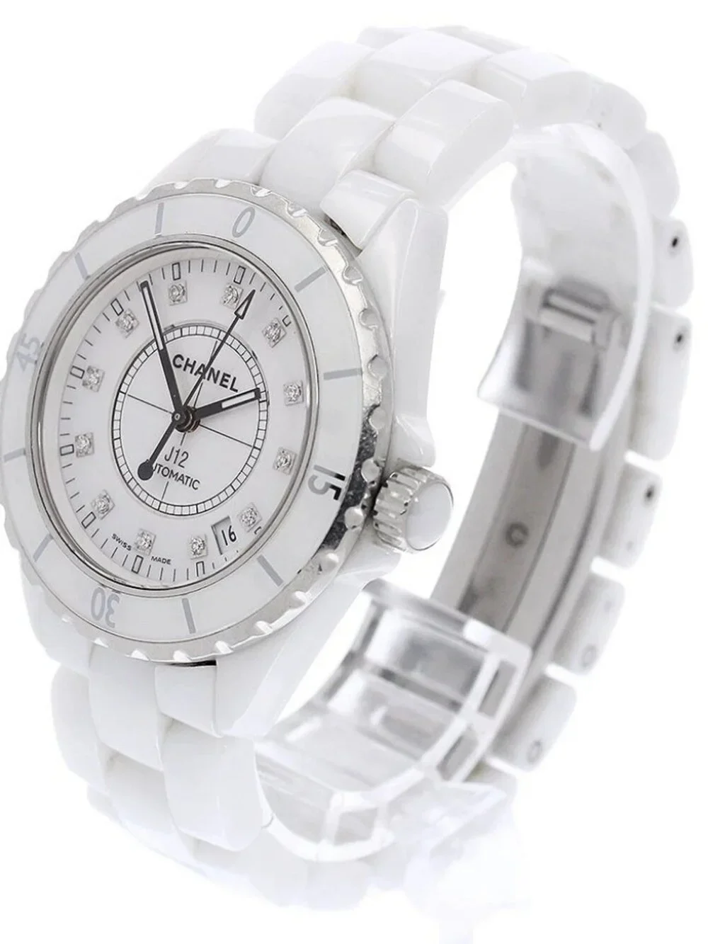 CHANEL J12 H1629 38mm White Ceramic 12P Diamond Automatic Men's Watch_935070